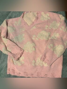 Cozy Pink Fuzzy roses print Sweater
